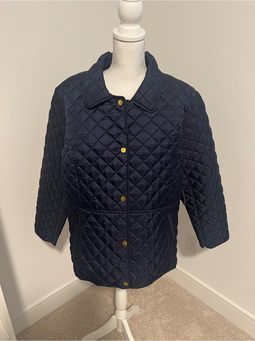NWT Quilted Navy Women's Jacket with Gold Snap Buttons - 2X